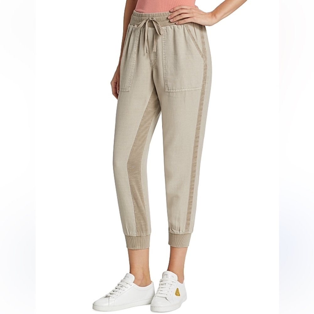 Splendid Tan Track Pants with Elastic Waistband and Tapered Fit